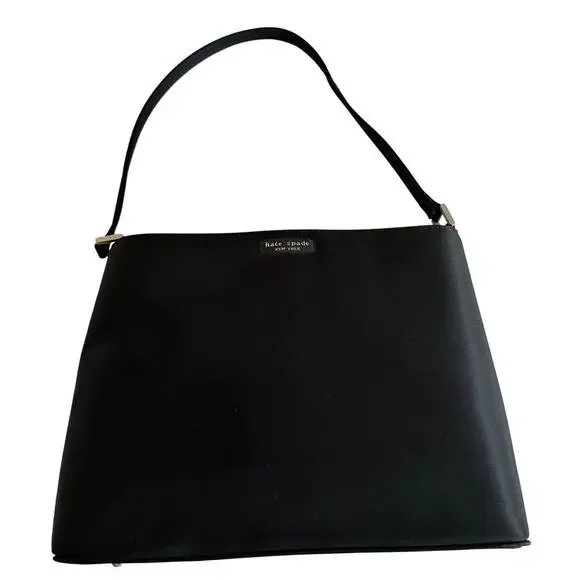 Kate Spade Black Nylon Shoulder Bag Sleek Minimal Y2K Classic Chic Clean Girl - Picture 2 of 16